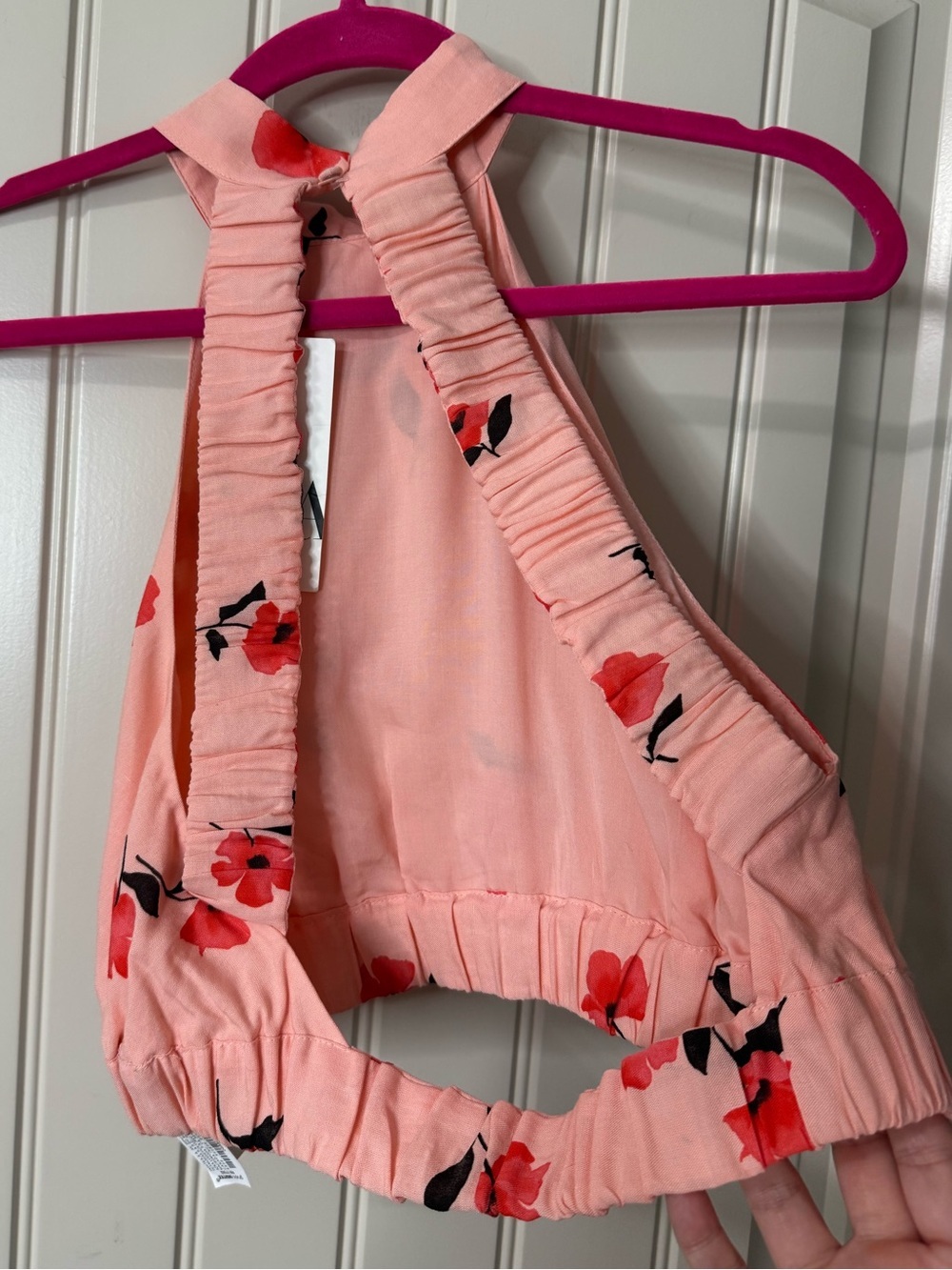 NEW w TAGS 🏷️ ZARA Open Back, Coral Pink Floral Halter Crop Top (Women’s Medium) - Picture 4 of 10